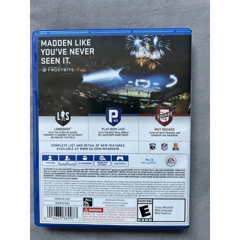 Madden NFL 18 Sony PlayStation Case Inserts 2018 PS4 Football‎ Gaming Sports